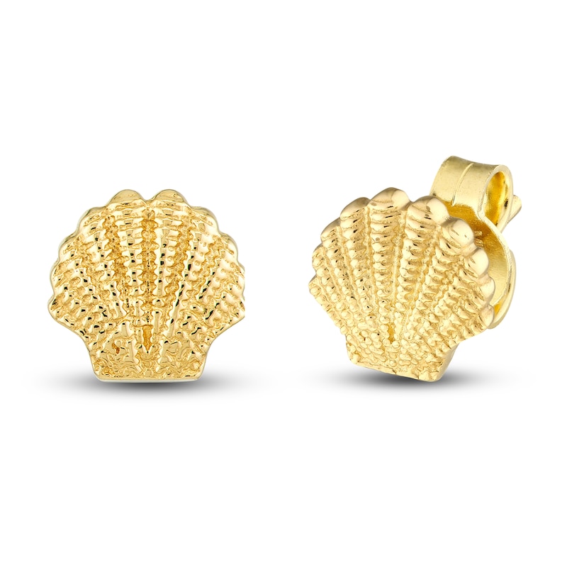 Mini Seashell Stud Earrings 14K Yellow Gold