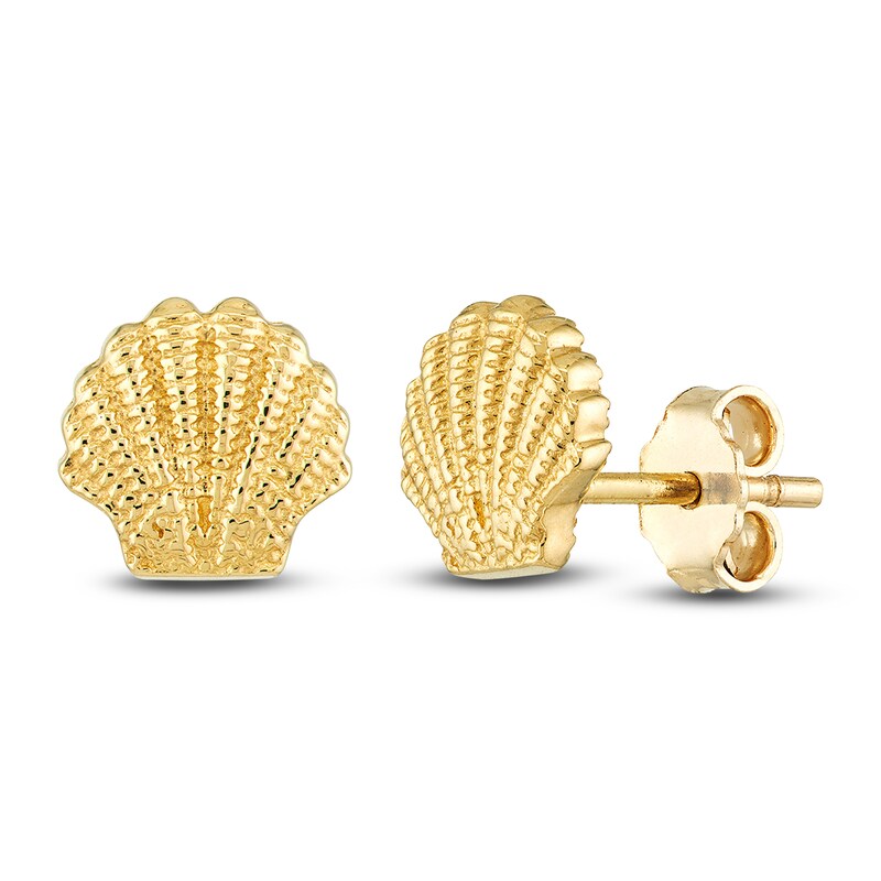 Main Image 2 of Mini Seashell Stud Earrings 14K Yellow Gold