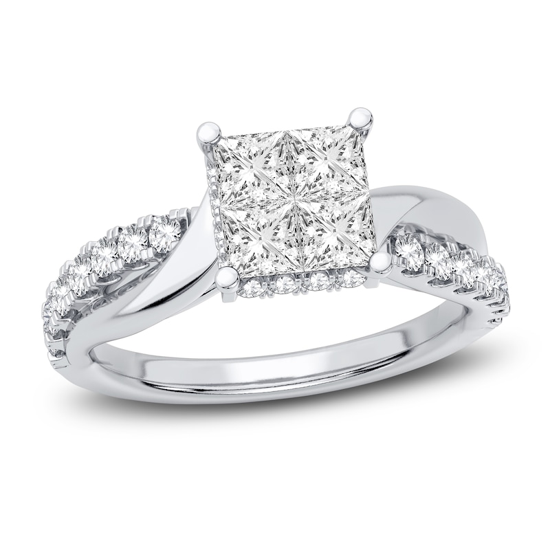 Diamond Engagement Ring 1-1/4 ct tw Princess/Round 14K White Gold
