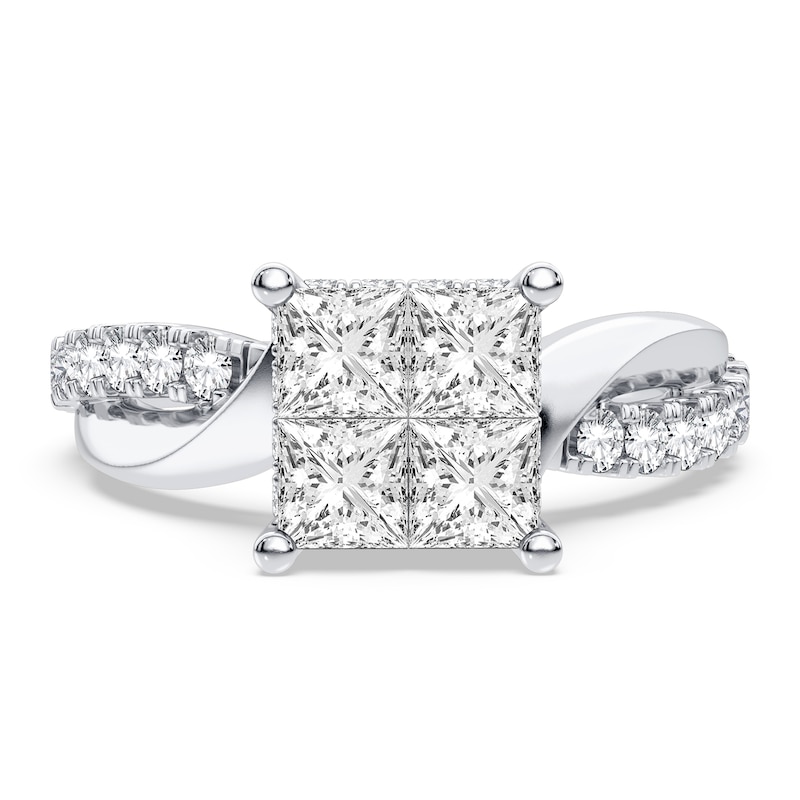 Diamond Engagement Ring 1-1/4 ct tw Princess/Round 14K White Gold