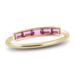 Juliette Maison Natural Pink Tourmaline Baguette Bar Ring 10K Yellow Gold