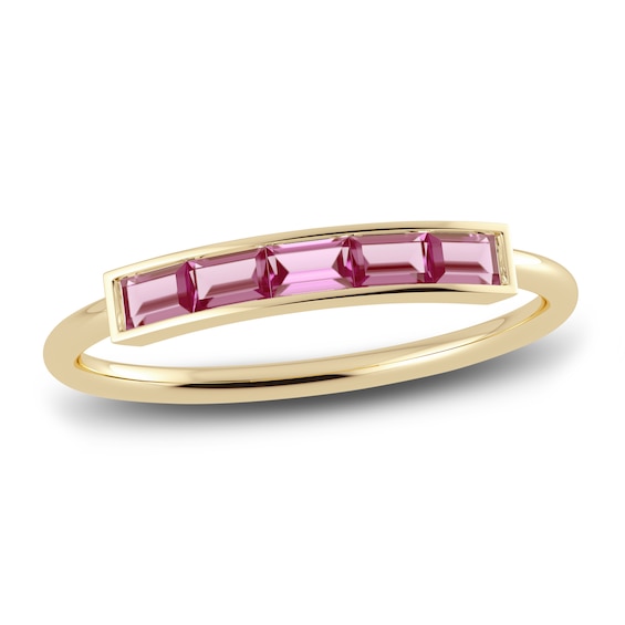 Juliette Maison Natural Pink Tourmaline Baguette Bar Ring 10K Yellow Gold