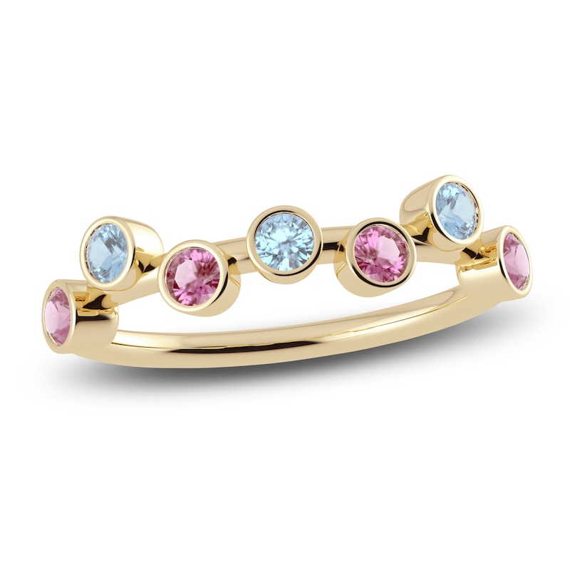 Main Image 1 of Juliette Maison Natural Aquamarine & Natural Pink Tourmaline Ring 10K Yellow Gold