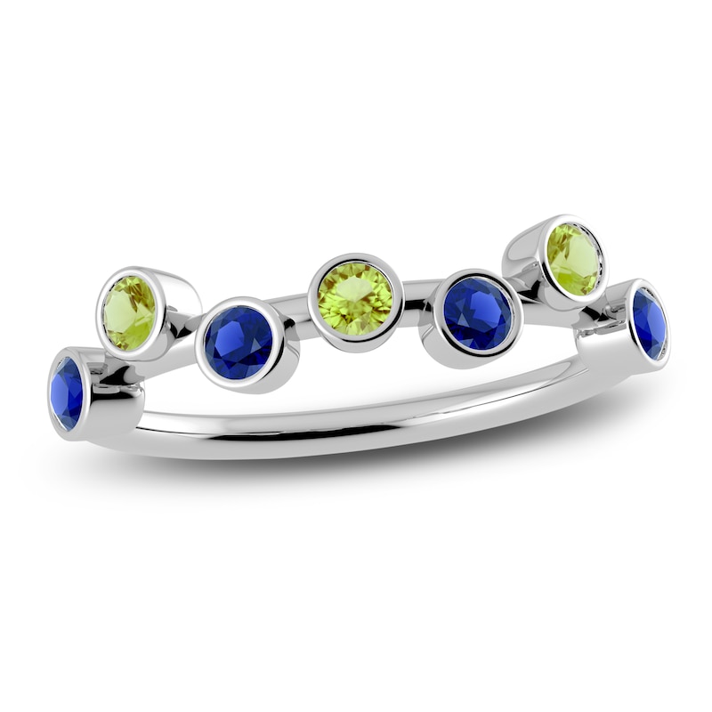 Main Image 1 of Juliette Maison Natural Peridot & Natural Blue Sapphire Ring 10K White Gold