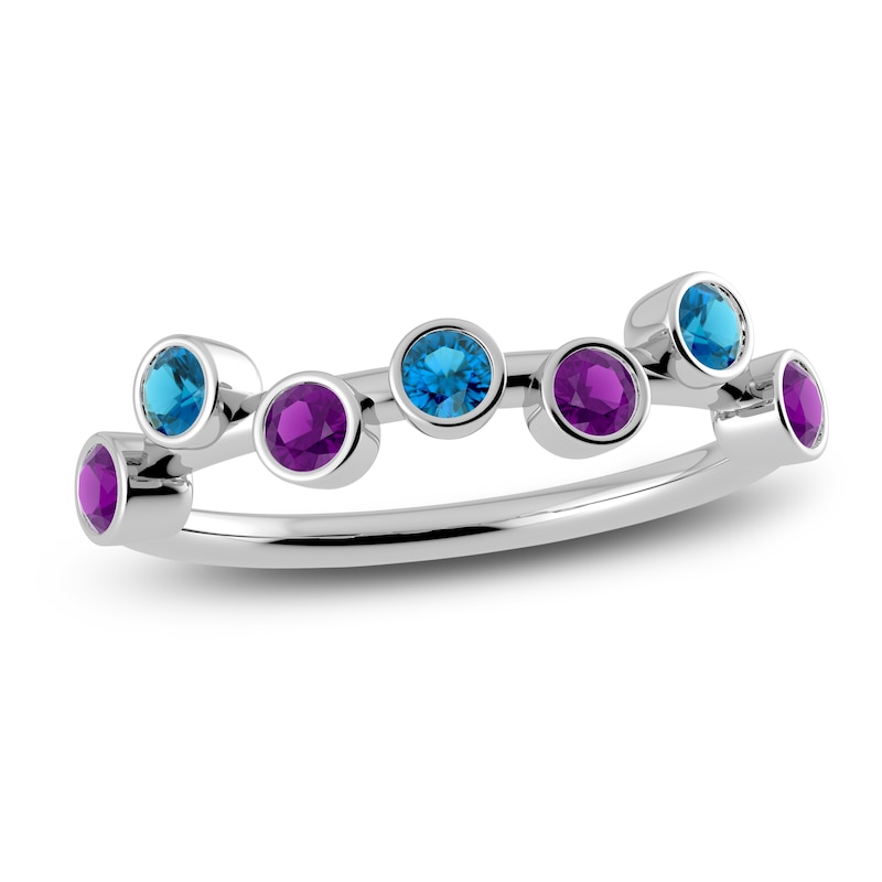 Main Image 1 of Juliette Maison Natural Amethyst & Natural Blue Zircon Ring 10K White Gold