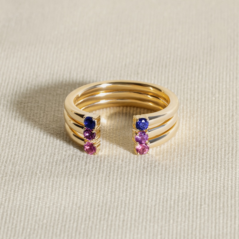 Main Image 4 of Juliette Maison Natural Blue Sapphire Cuff Ring 10K Yellow Gold