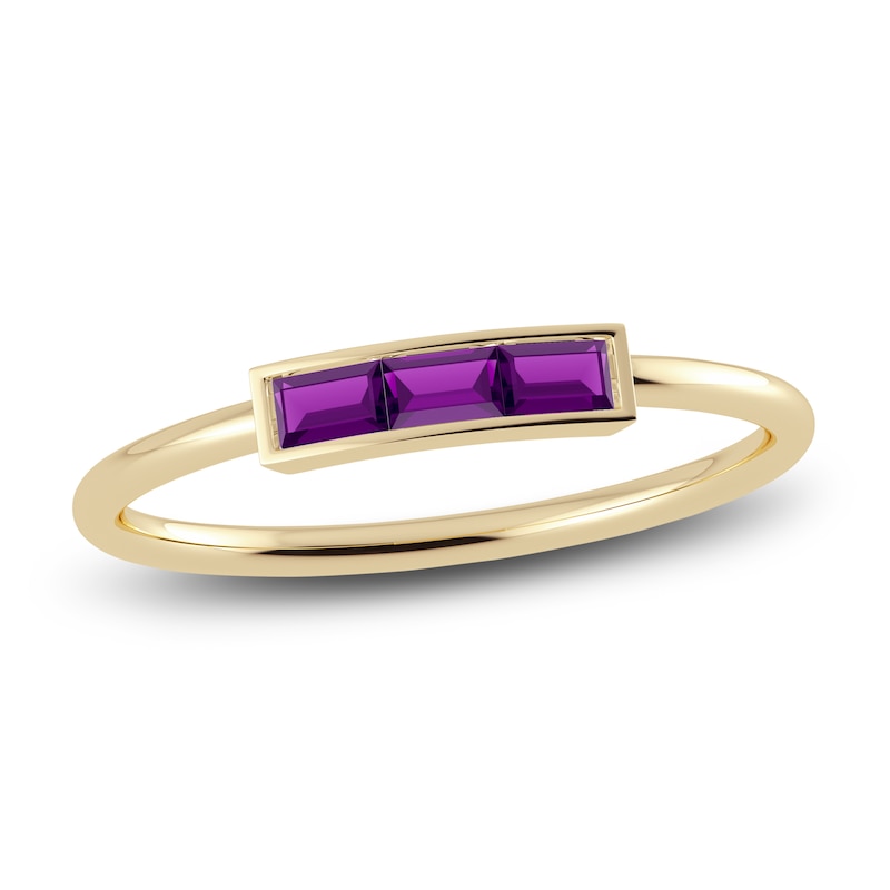 Main Image 1 of Juliette Maison Natural Amethyst Baguette Bar Ring 10K Yellow Gold