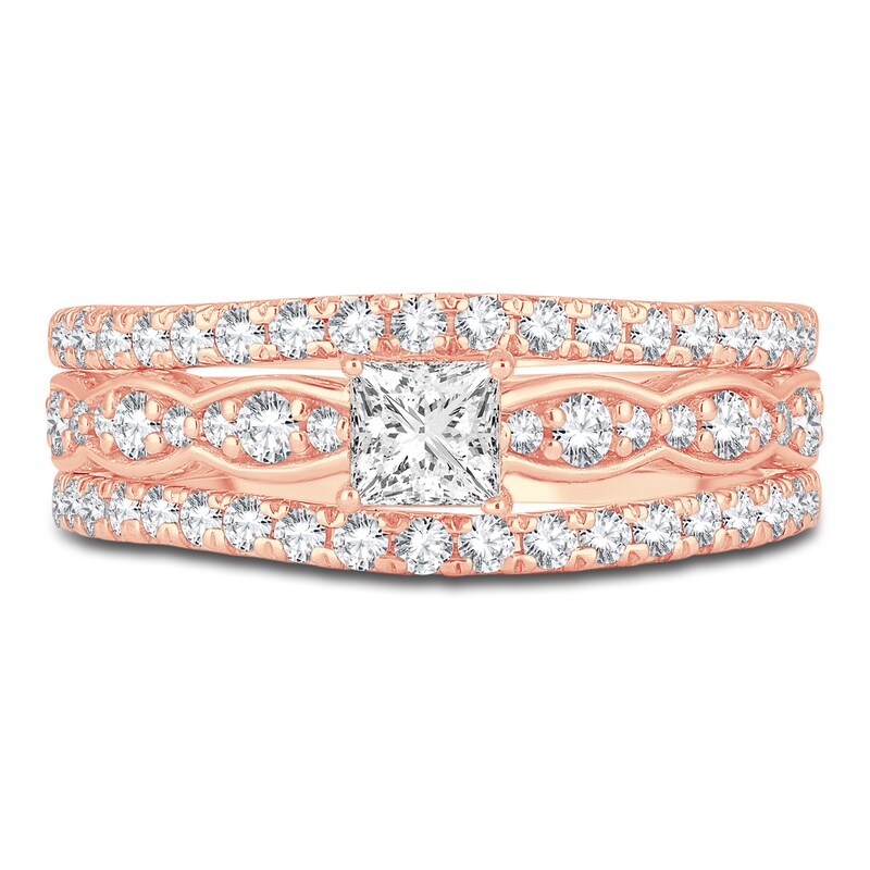 Main Image 3 of Diamond Bridal Set 1 ct tw Princess/Round 14K Rose Gold