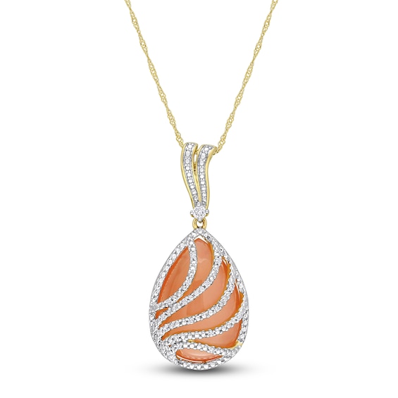 Jared The Galleria Of Jewelry Natural Orange Moonstone Pendant Necklace 1/10 ct tw Diamonds 14K Yellow Gold 17