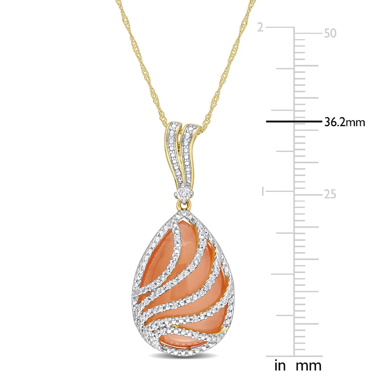 Main Image 3 of Natural Orange Moonstone Pendant Necklace 1/10 ct tw Diamonds 14K Yellow Gold 17"