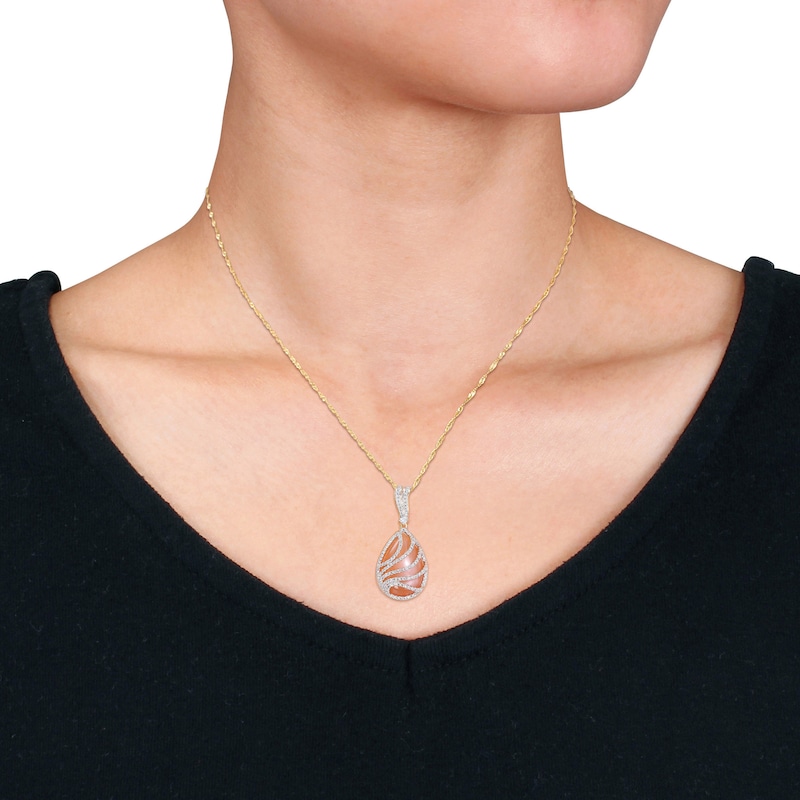 Main Image 4 of Natural Orange Moonstone Pendant Necklace 1/10 ct tw Diamonds 14K Yellow Gold 17"