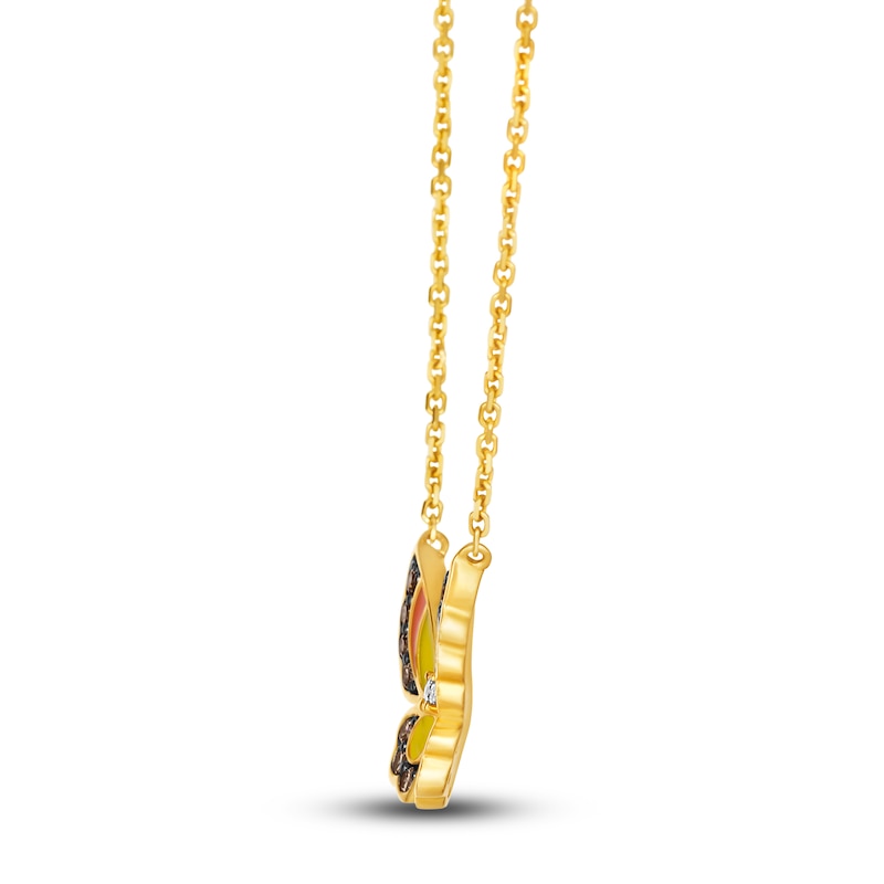 Main Image 2 of Le Vian Diamond Butterfly Necklace 1/4 ct tw Round Red/Yellow Enamel 14K Honey Gold 18"