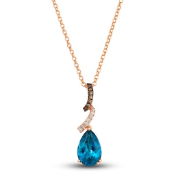 Le Vian Natural Blue Topaz Pendant Necklace 1/6 ct tw Diamonds 14K Strawberry Gold 19"