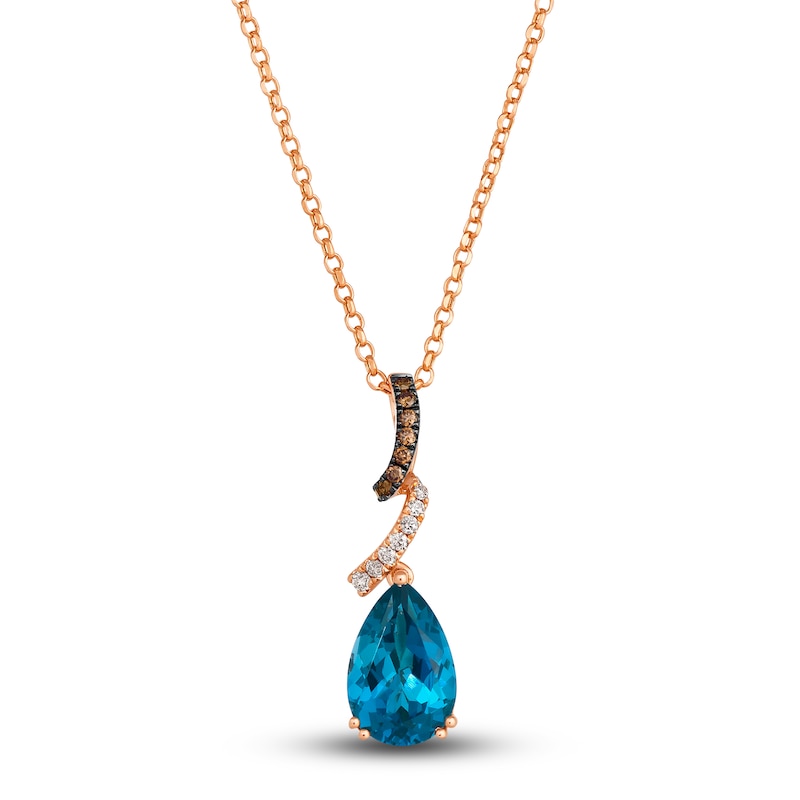 Le Vian Natural Blue Topaz Pendant Necklace 1/6 ct tw Diamonds 14K Strawberry Gold 19"