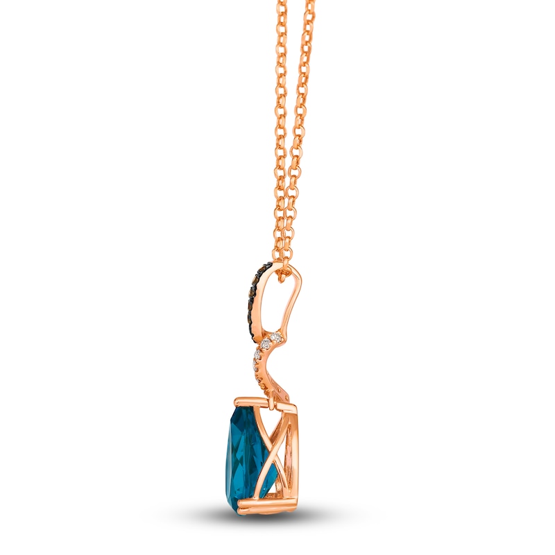 Le Vian Natural Blue Topaz Pendant Necklace 1/6 ct tw Diamonds 14K Strawberry Gold 19"