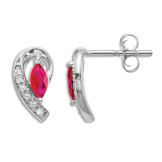 Jared The Galleria Of Jewelry Natural Ruby Earrings 1/20 ct tw Diamonds 14K White Gold