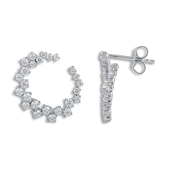 Jared The Galleria Of Jewelry Diamond Circle Earrings 1 ct tw Round 14K White Gold