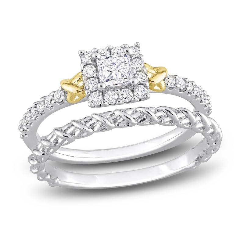 Main Image 1 of Y-Knot Diamond Bridal Set 3/4 ct tw Princess/Round 14K Two-Tone Gold
