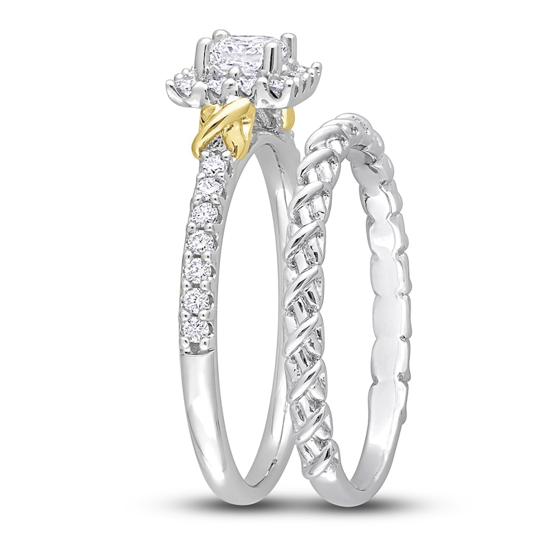 Main Image 2 of Y-Knot Diamond Bridal Set 3/4 ct tw Princess/Round 14K Two-Tone Gold