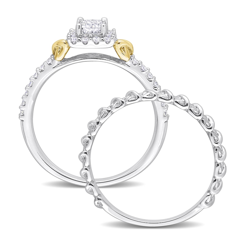 Main Image 3 of Y-Knot Diamond Bridal Set 3/4 ct tw Princess/Round 14K Two-Tone Gold