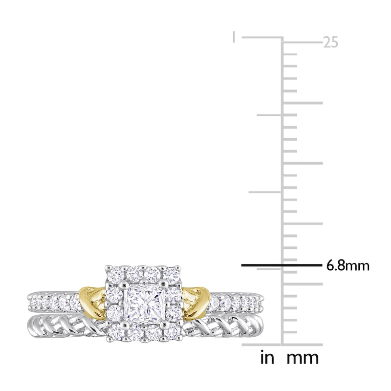 Y-Knot Diamond Bridal Set 3/4 ct tw Princess/Round 14K Two-Tone Gold