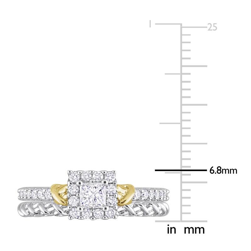 Main Image 4 of Y-Knot Diamond Bridal Set 3/4 ct tw Princess/Round 14K Two-Tone Gold