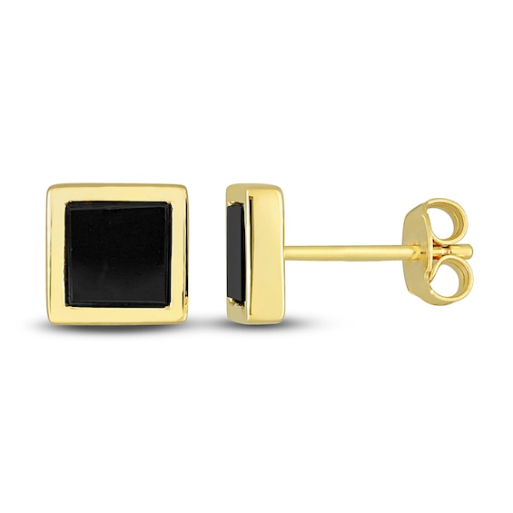 Jared The Galleria Of Jewelry Mens Natural Black Onyx Stud Earrings 14K Yellow Gold