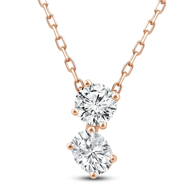 Main Image 1 of Diamond Pendant Necklace 1/2 ct tw Round/Oval 14K Rose Gold 18"