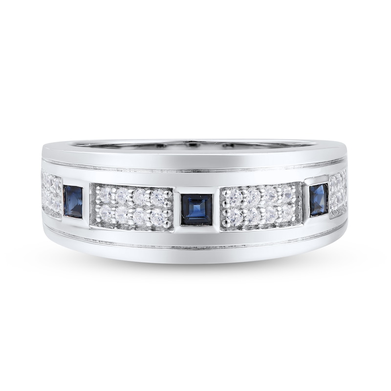 Men's Natural Blue Sapphire Ring 1/3 ct tw Diamonds 14K White Gold