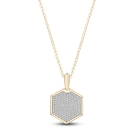 Men's Diamond Hexagon Pendant Necklace 1/2 ct tw Round 14K Yellow Gold 22"