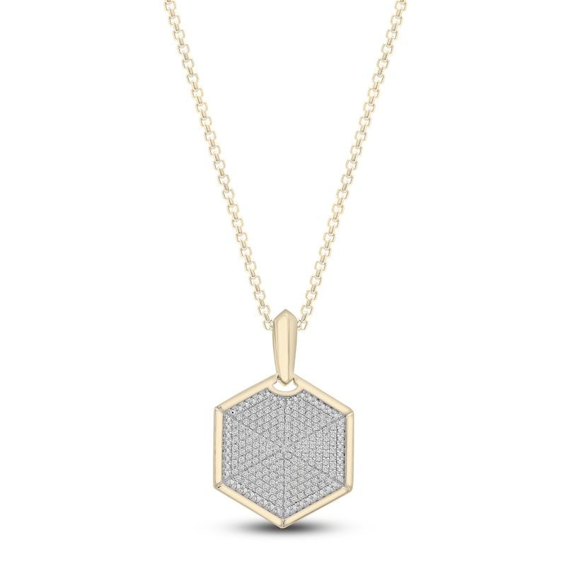 Men's Diamond Hexagon Pendant Necklace 1/2 ct tw Round 14K Yellow Gold 22"