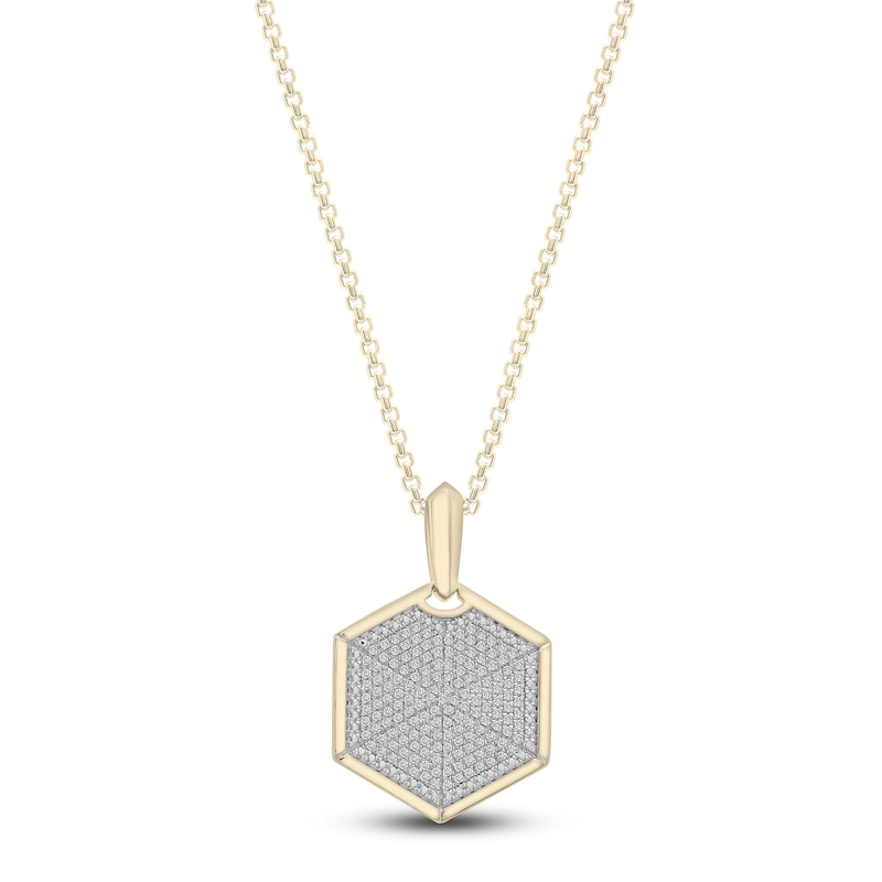 Main Image 1 of Men's Diamond Hexagon Pendant Necklace 1/2 ct tw Round 14K Yellow Gold 22&quot;