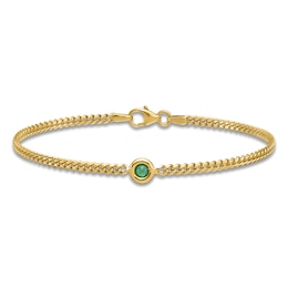 Natural Emerald Curb Bracelet 14K Yellow Gold 7.25"