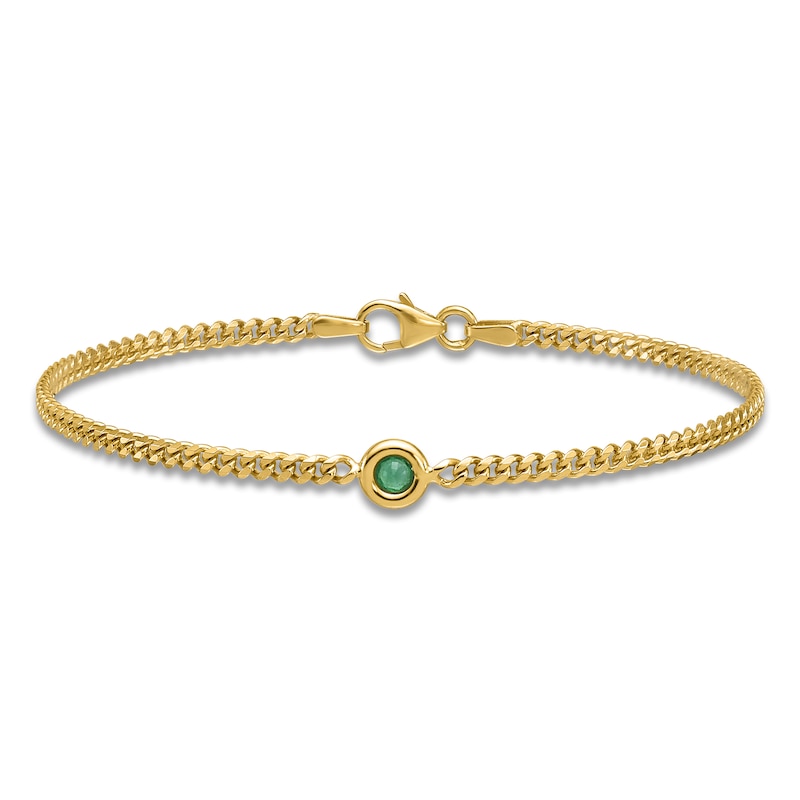 Main Image 1 of Natural Emerald Curb Bracelet 14K Yellow Gold 7.25"