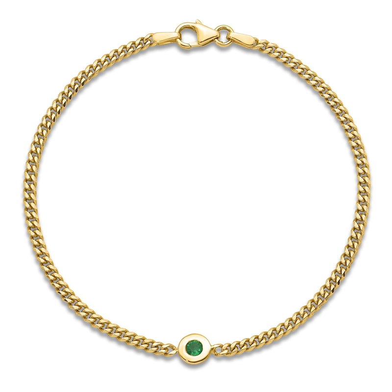 Main Image 2 of Natural Emerald Curb Bracelet 14K Yellow Gold 7.25"
