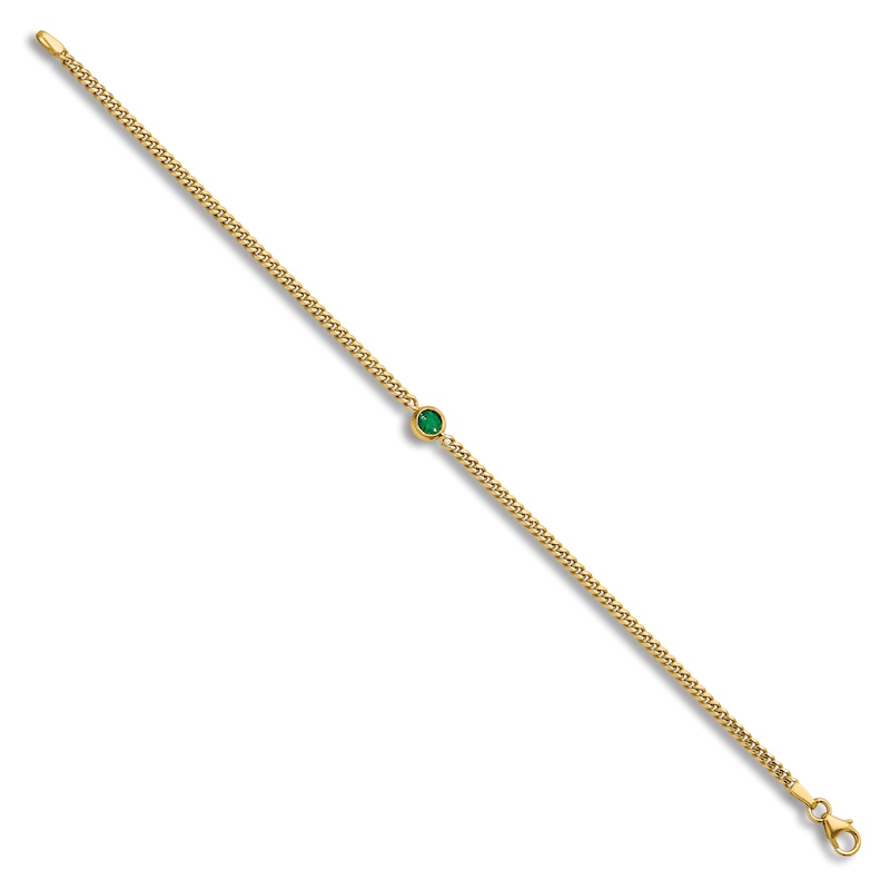 Main Image 3 of Natural Emerald Curb Bracelet 14K Yellow Gold 7.25"