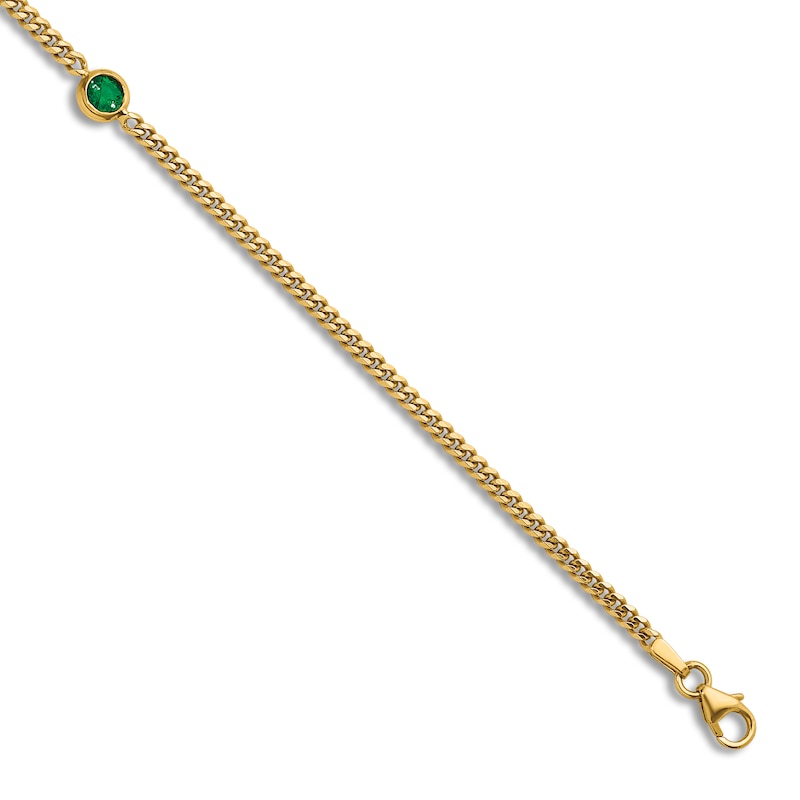 Main Image 4 of Natural Emerald Curb Bracelet 14K Yellow Gold 7.25"
