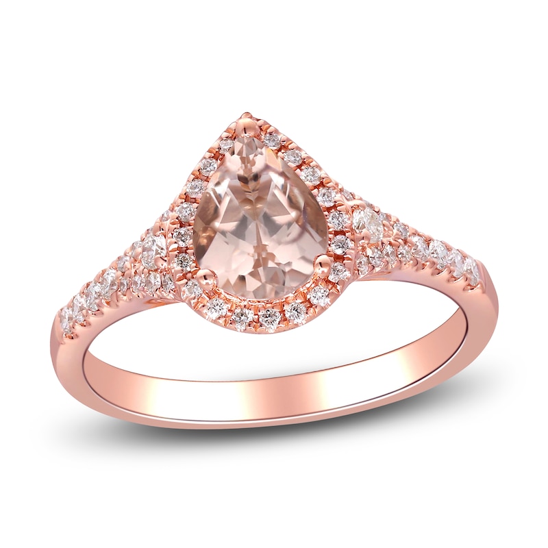 Main Image 1 of Pear-Shaped Natural Morganite & Diamond Halo Engagement Ring 1/4 ct tw 14K Rose Gold
