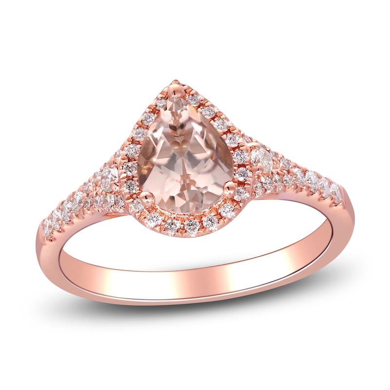 Pear-Shaped Natural Morganite & Diamond Halo Engagement Ring 1/4 ct tw 14K Rose Gold