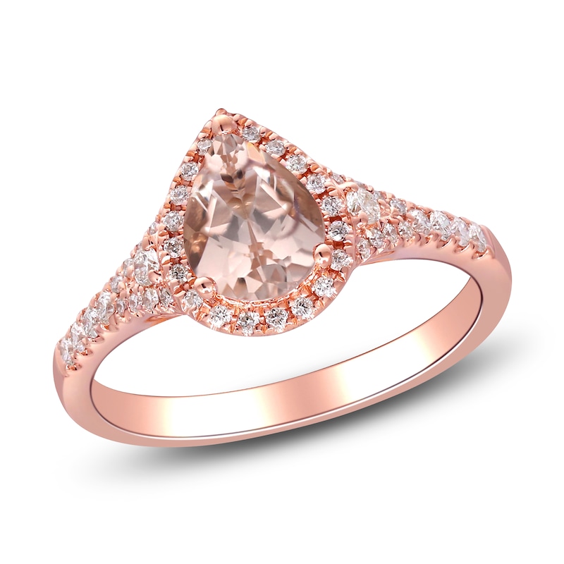 Pear-Shaped Natural Morganite & Diamond Halo Engagement Ring 1/4 ct tw 14K Rose Gold