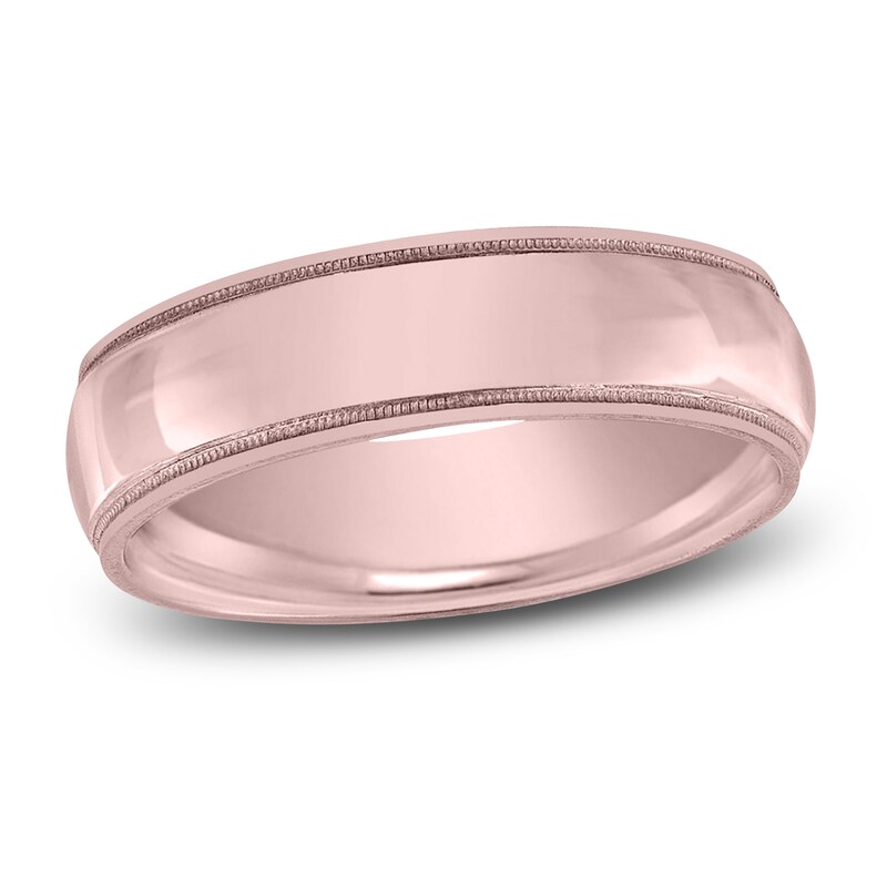Main Image 1 of Milgrain Beveled Wedding Band 14K Rose Gold 6mm