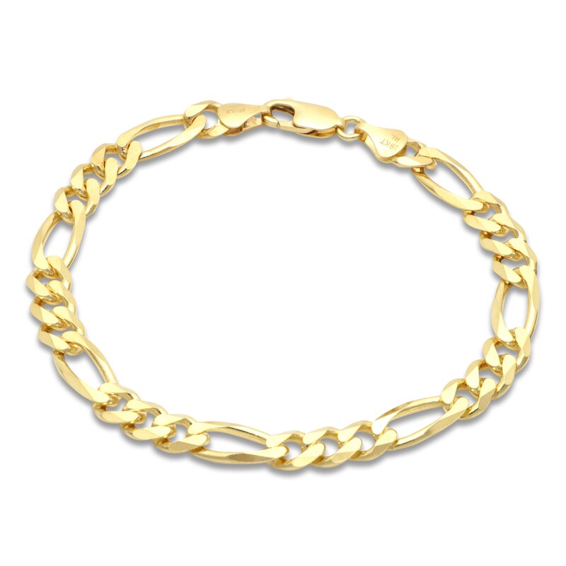 Solid Figaro Chain Bracelet 18K Yellow Gold 8.5" 6.9mm