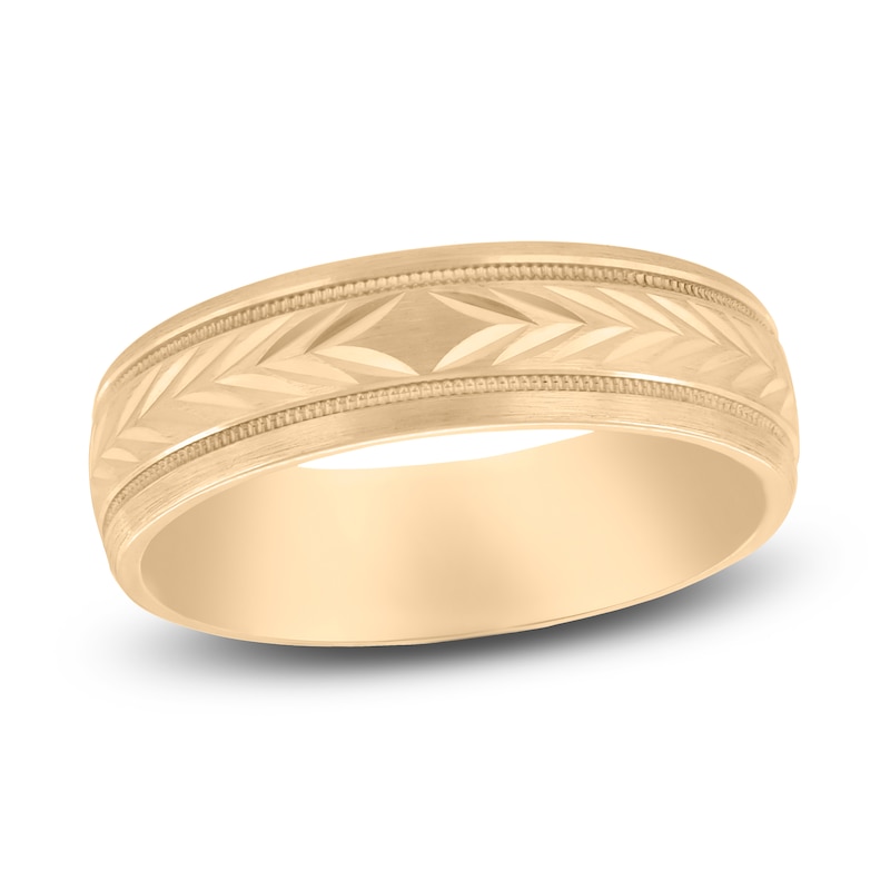 Main Image 1 of Leaf Milgrain Wedding Band 14K Yellow Gold 6mm