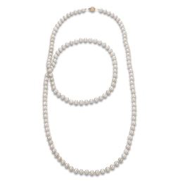 Freshwater Cultured Pearl Strand Necklace 14K Yellow Gold 36" 6.0mm