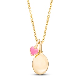 Children's Enamel Heart Engravable Necklace 14K Yellow Gold 13"