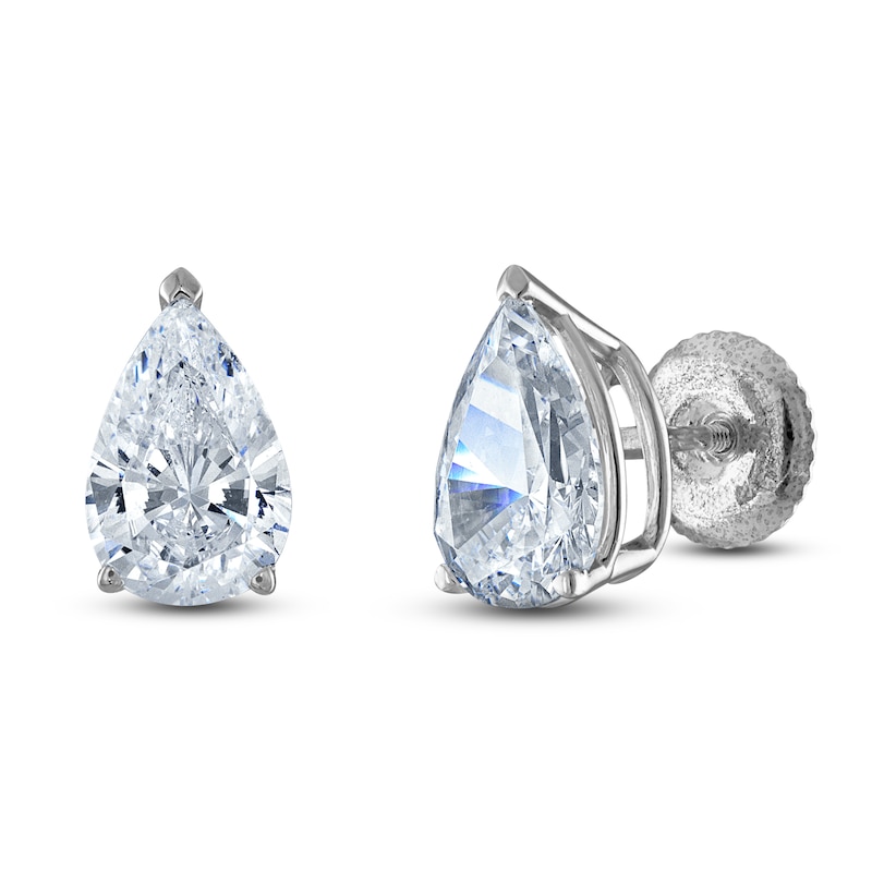 Main Image 2 of Pear-Shaped Lab-Grown Diamond Solitaire Stud Earrings 3 ct tw 14K White Gold (F/SI2)
