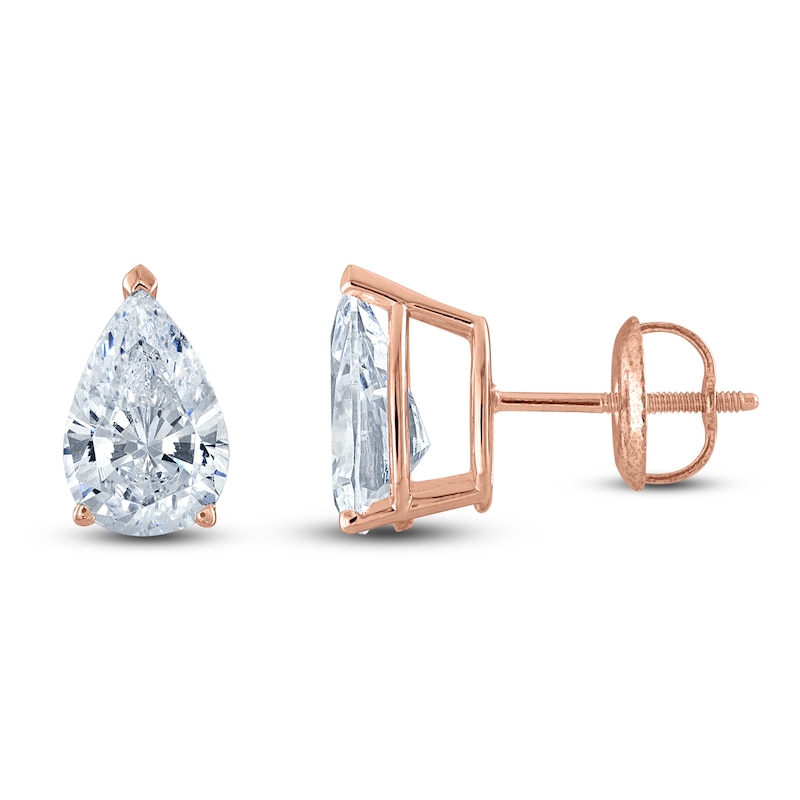 Pear-Shaped Lab-Created Diamond Solitaire Stud Earrings 3 ct tw 14K Rose Gold (F/SI2)