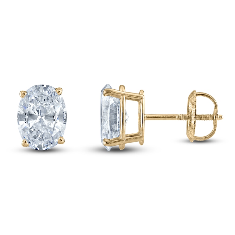 Main Image 1 of Oval-Cut Lab-Grown Diamond Solitaire Stud Earrings 1-1/2 ct tw 14K Yellow Gold (F/SI2)
