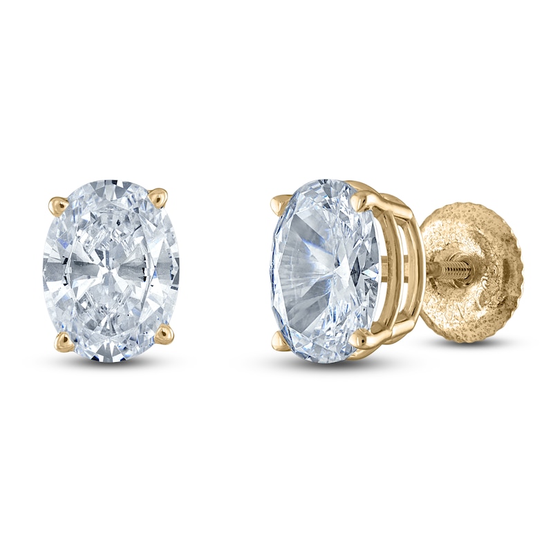 Main Image 2 of Oval-Cut Lab-Grown Diamond Solitaire Stud Earrings 1-1/2 ct tw 14K Yellow Gold (F/SI2)