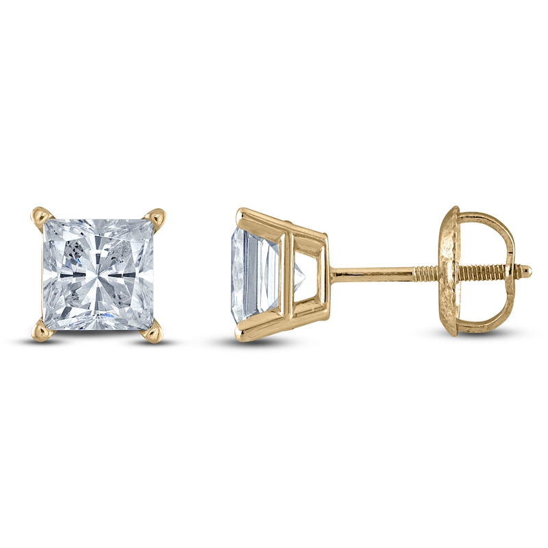 Princess-Cut Lab-Grown Diamond Solitaire Stud Earrings / ct tw 14K Yellow Gold (F/SI2